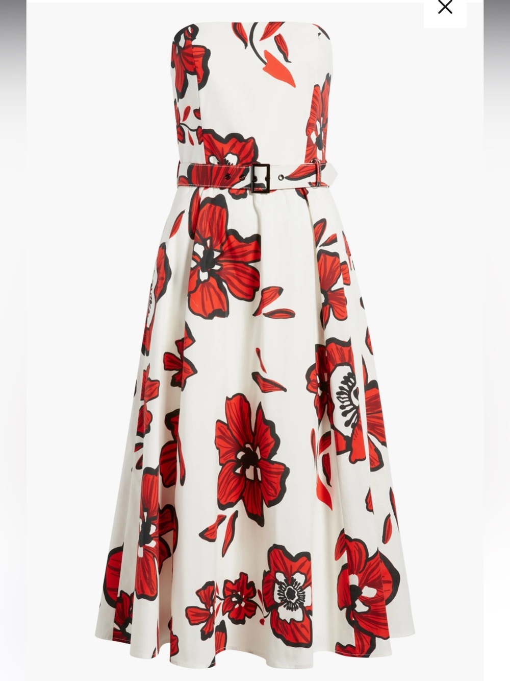 Sam Edelman White Strapless Circle dress with Red Floral Print